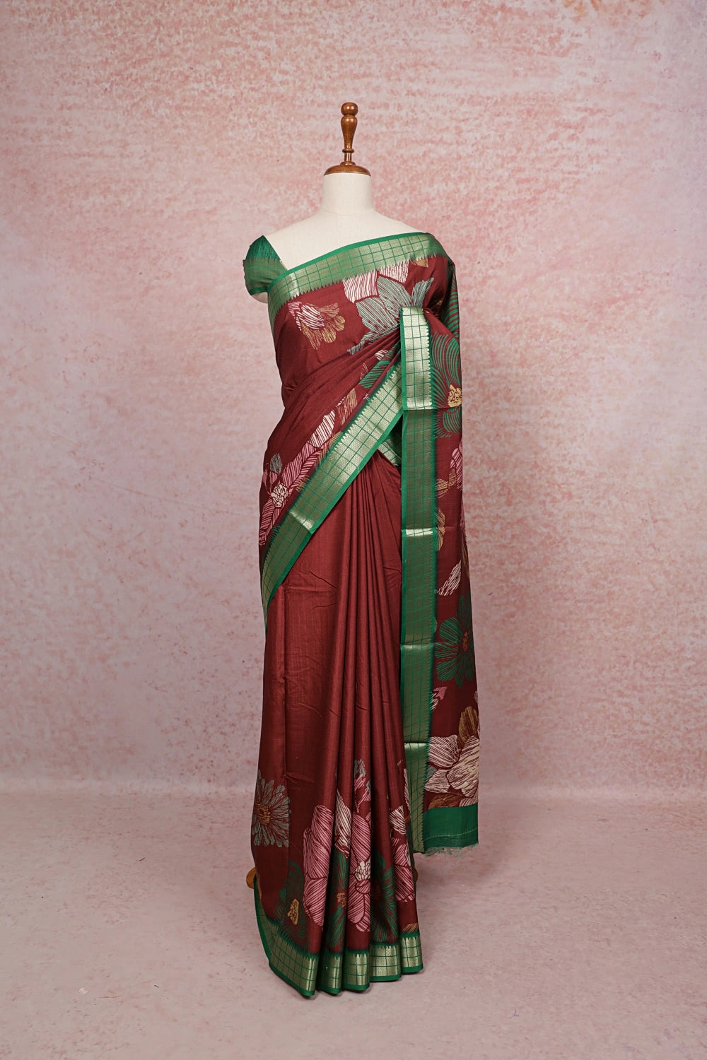 Maroon Semi Silk Saree