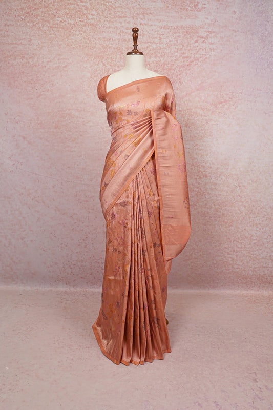 Dark Peach Semi Banarasi Saree