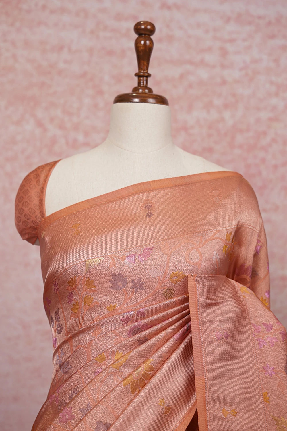 Dark Peach Semi Banarasi Saree