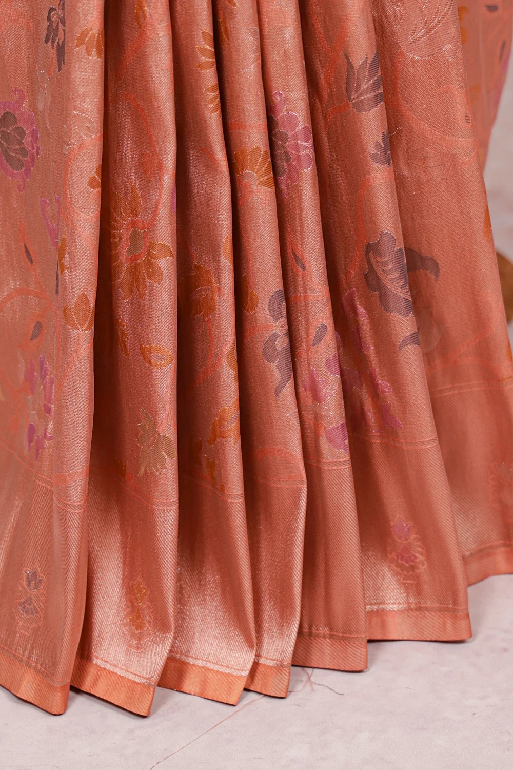 Dark Peach Semi Banarasi Saree