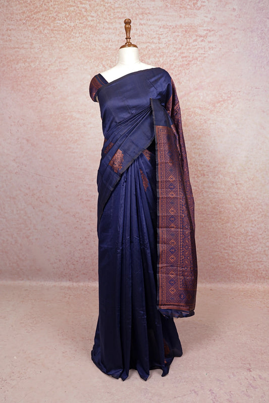 Navy Blue Semi Silk Saree