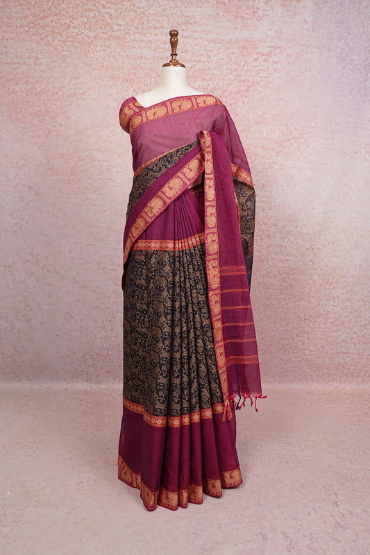 Navy Blue Cotton Saree
