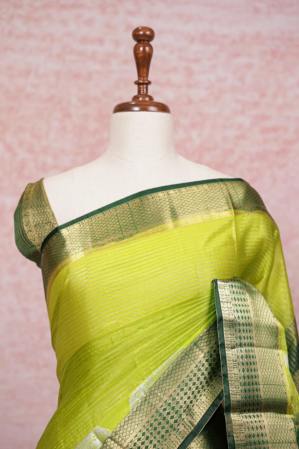Lemon Green Semi Silk Saree