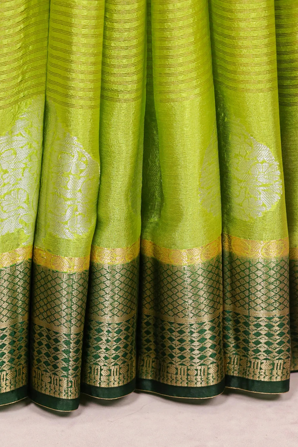 Lemon Green Semi Silk Saree