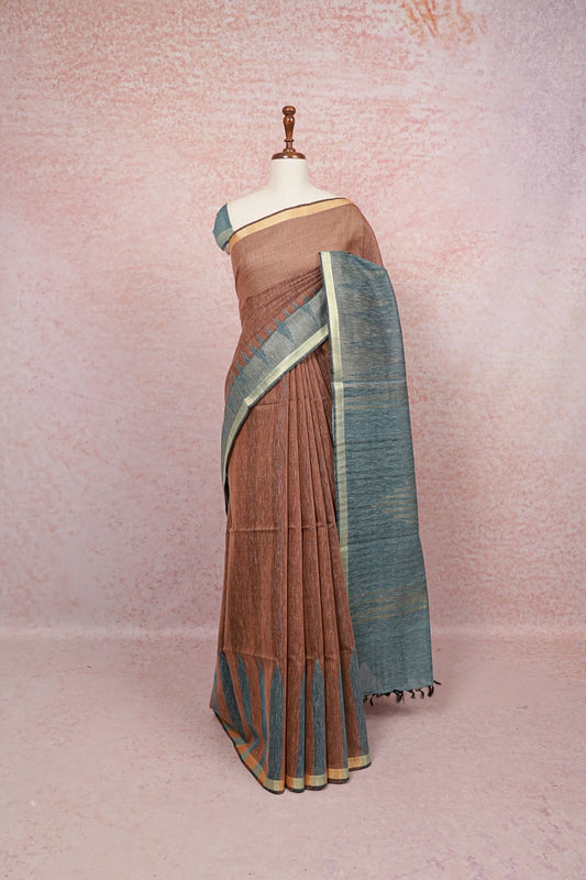 Brown Semi Linen Saree