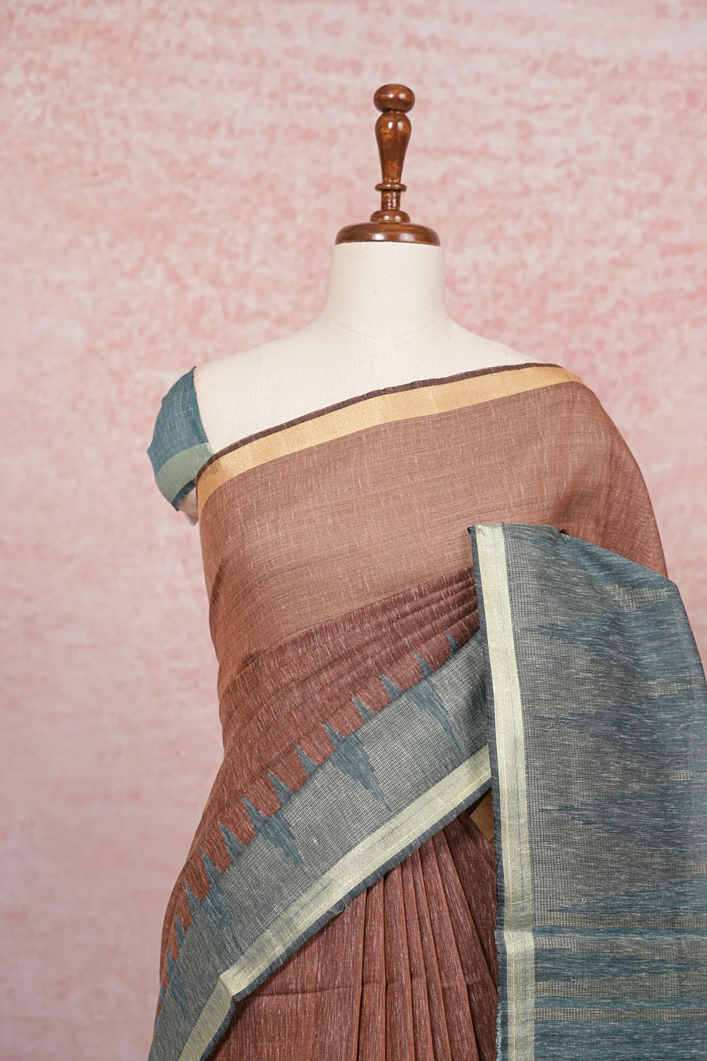 Brown Semi Linen Saree
