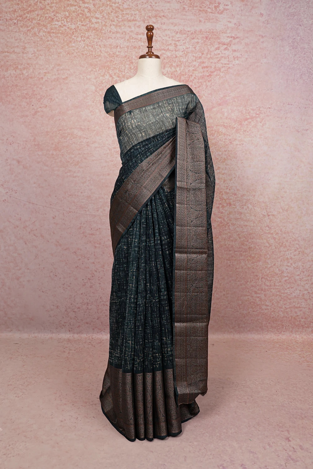 Dark Green  Semi Tussar Saree