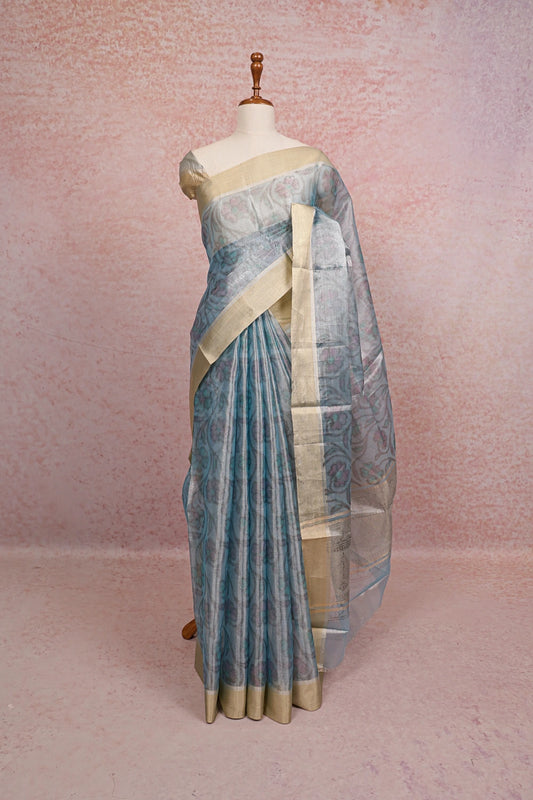 Light Blue Semi Tissue Saree