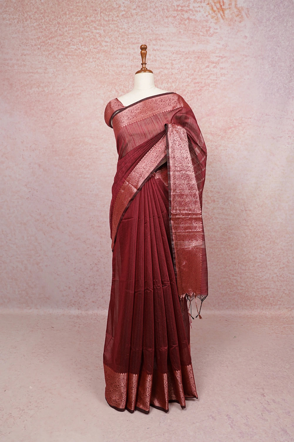 Maroon Cotton Silk Saree