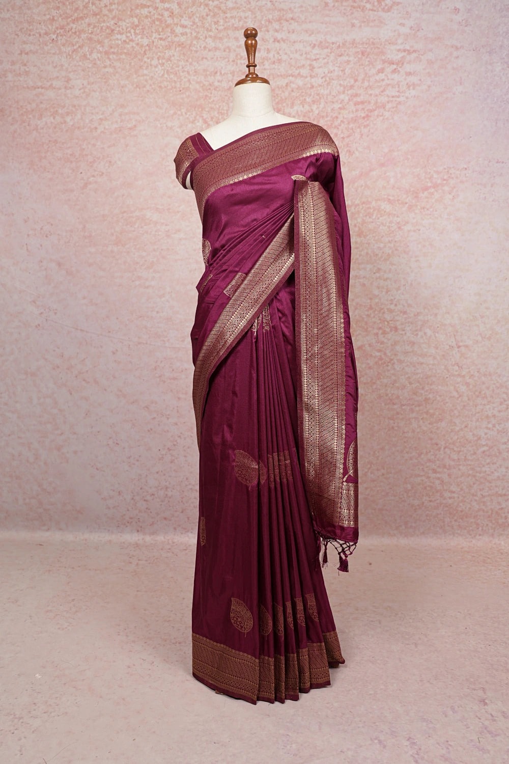 Wine Semi Banarasi Saree