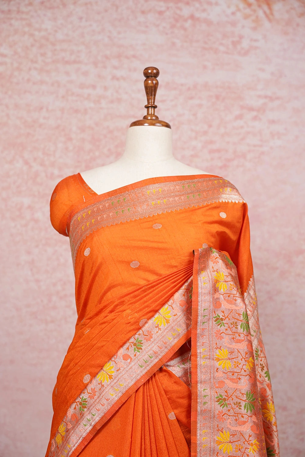 orange Semi Banarasi Saree