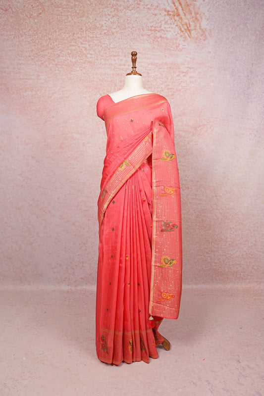 Peach Semi Banarasi Saree