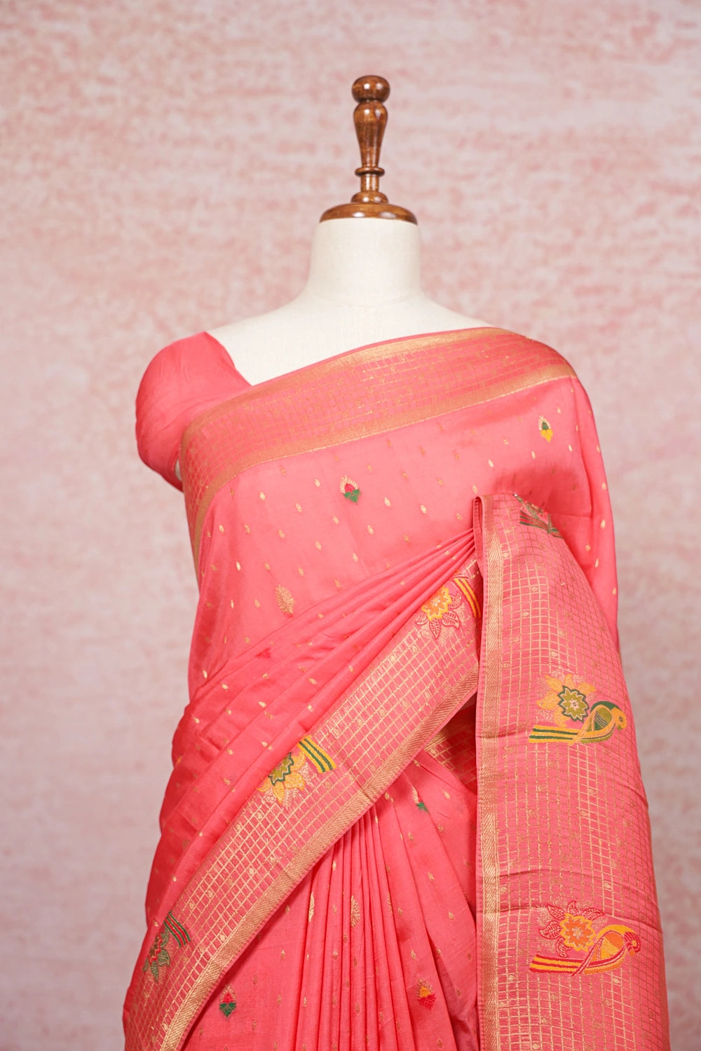 Peach Semi Banarasi Saree