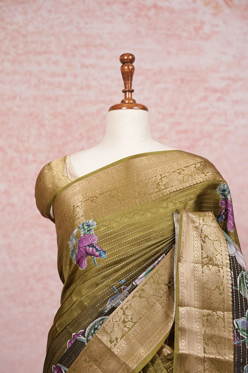 Moss Green Semi Banarasi Saree
