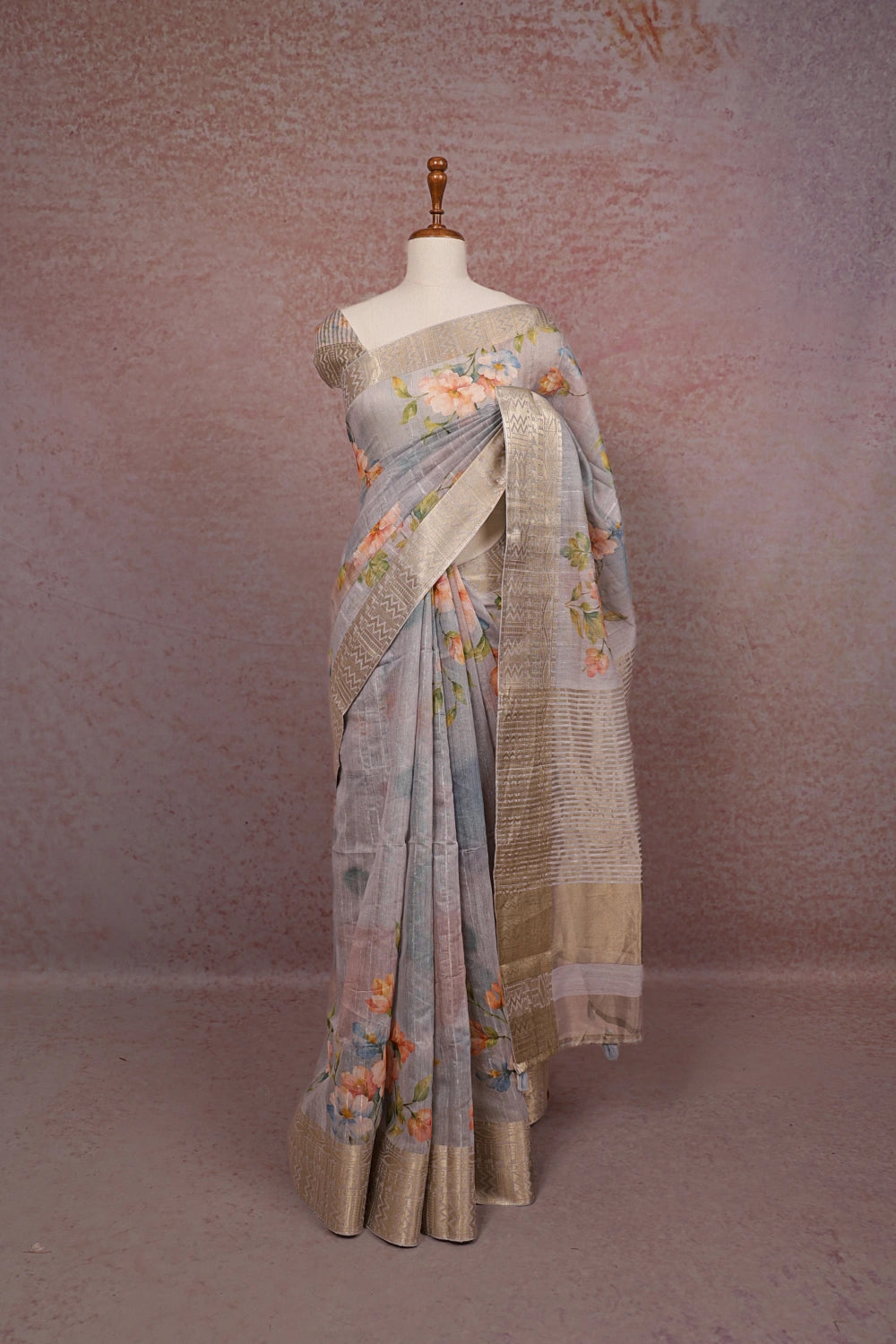 Bluish Grey Semi Chanderi Saree