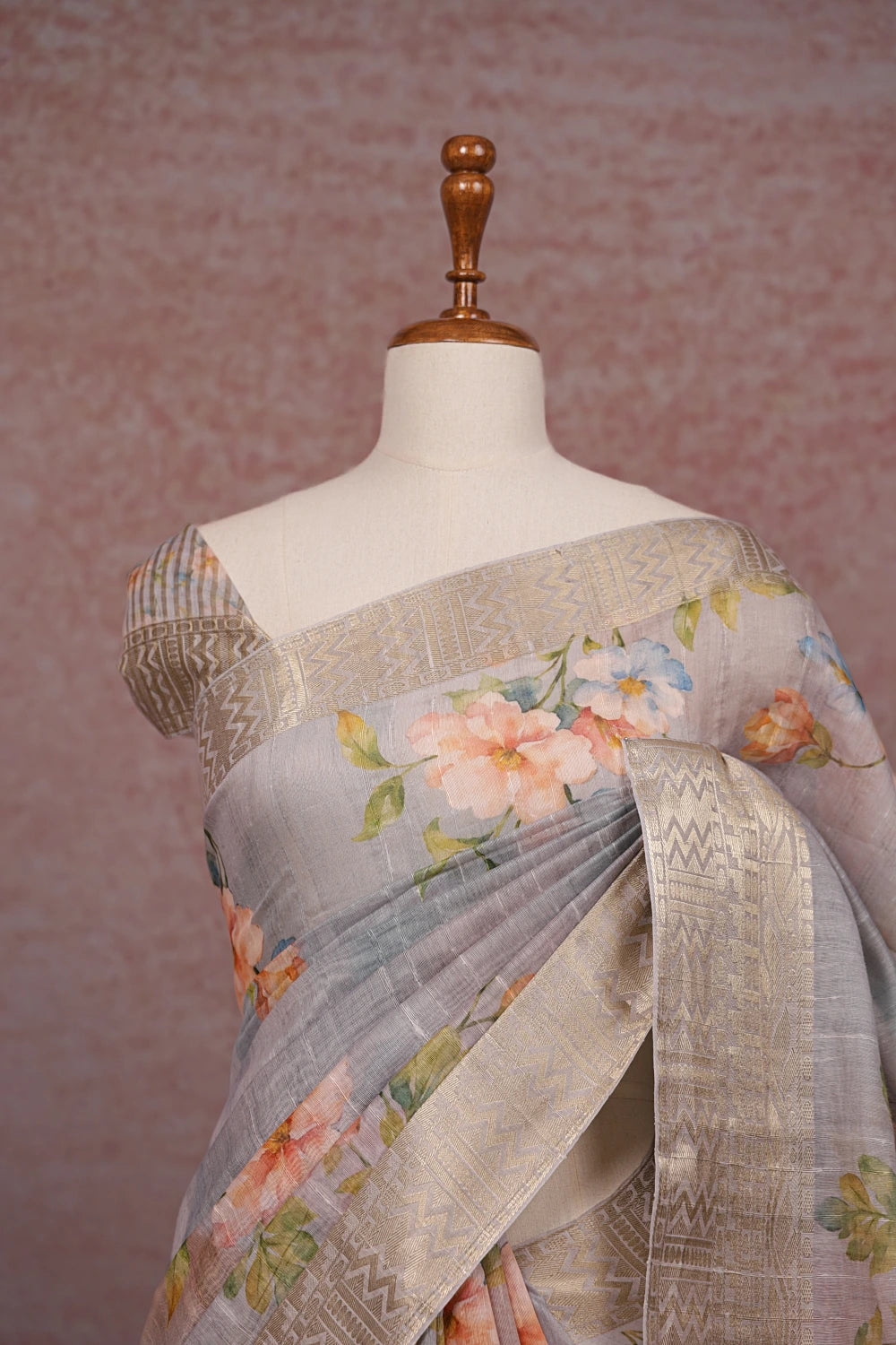 Bluish Grey Semi Chanderi Saree