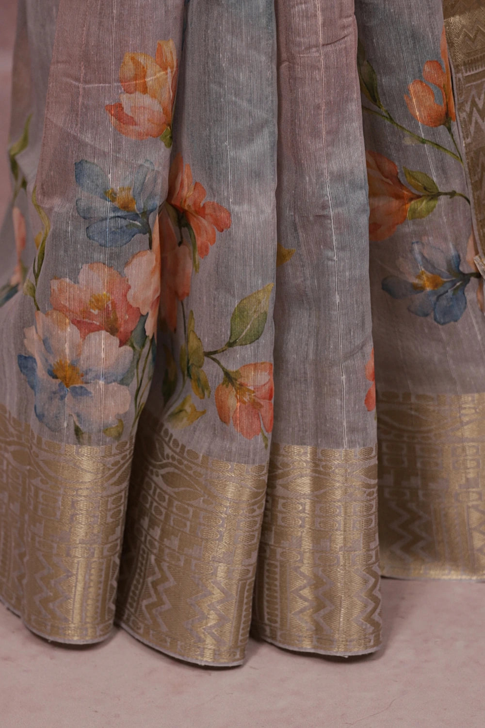 Bluish Grey Semi Chanderi Saree