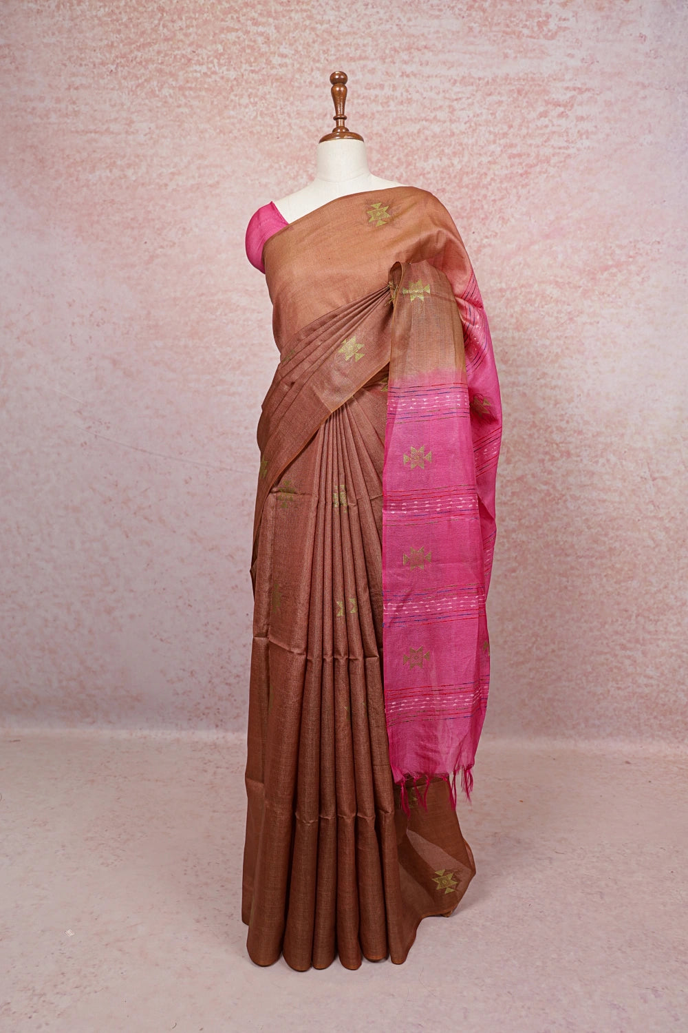 Light Brown Tussar Silk Saree