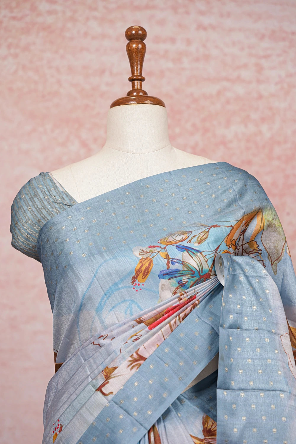 Light Blue Semi Tussar Saree