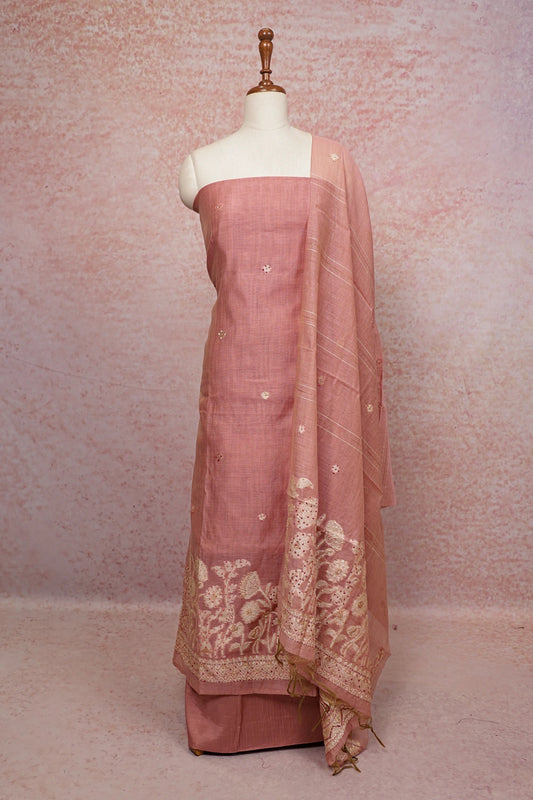 Dusty Rose Chanderi Printed Unstitched Churidhar Material