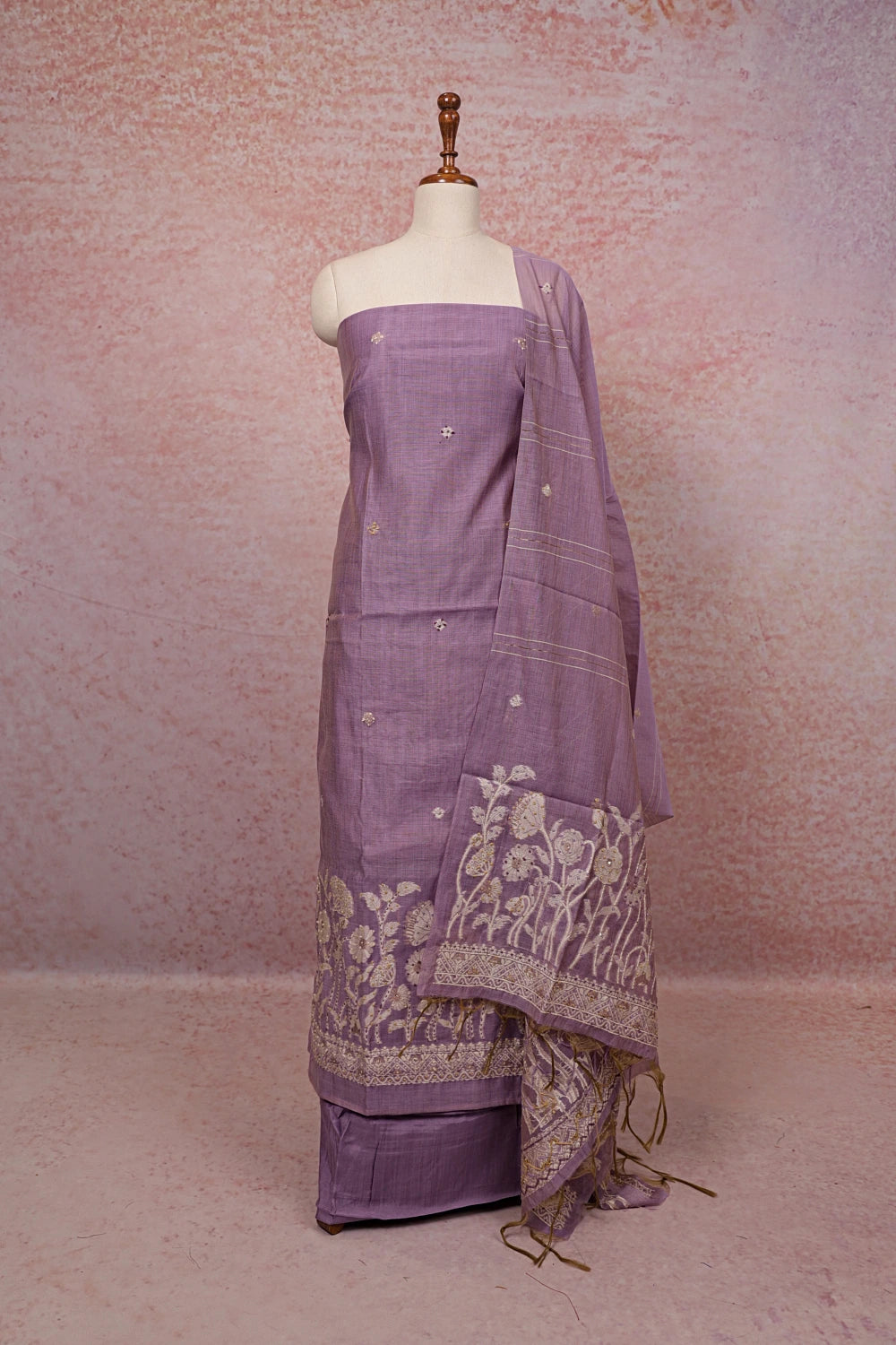 Lavender Chanderi Printed Unstiched Churidhar Material
