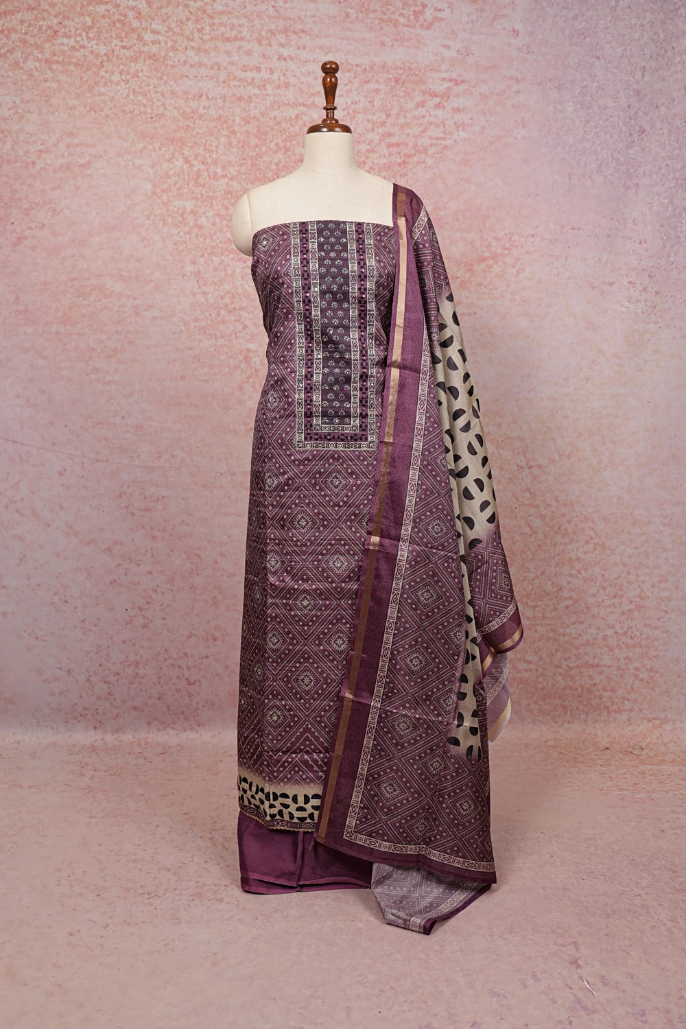 Lavender Chanderi Printed Unstiched Churidhar Material