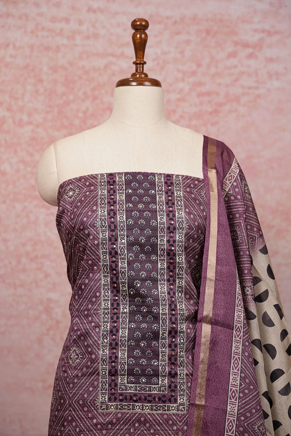 Lavender Chanderi Printed Unstiched Churidhar Material