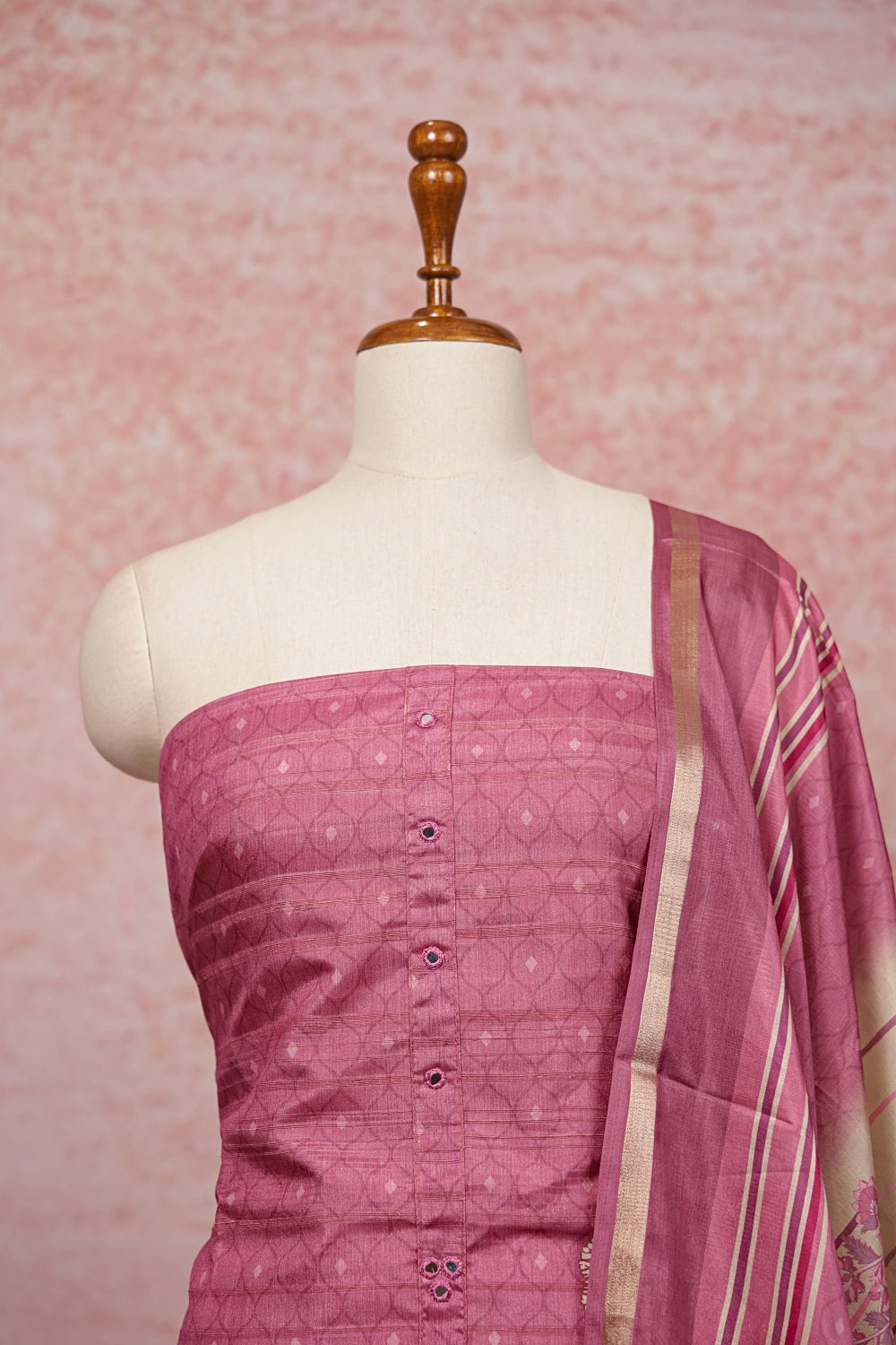 Onion Color Chanderi Printed Unstitched Churidhar Material