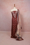 Brown Chanderi Beads Work Unstitched Churidhar Material
