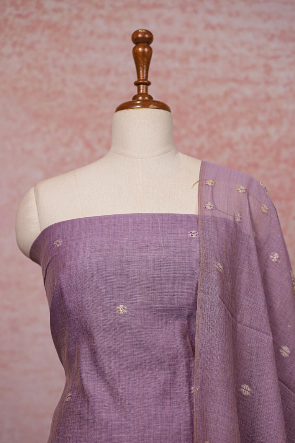 Lavender Chanderi Silk Thread Work  Unstitched Churidhar Material