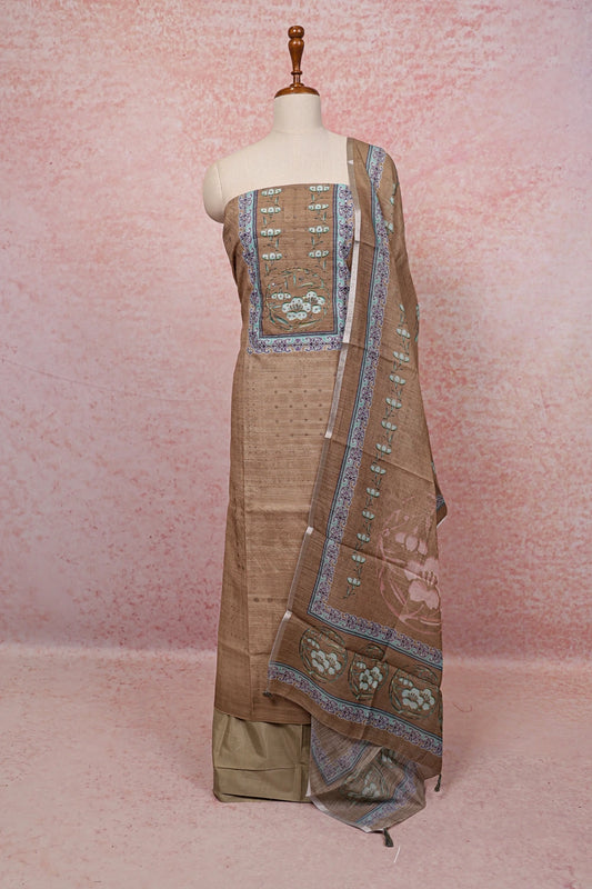 Chikku Color Chanderi Printed Unstitched Churidhar Material