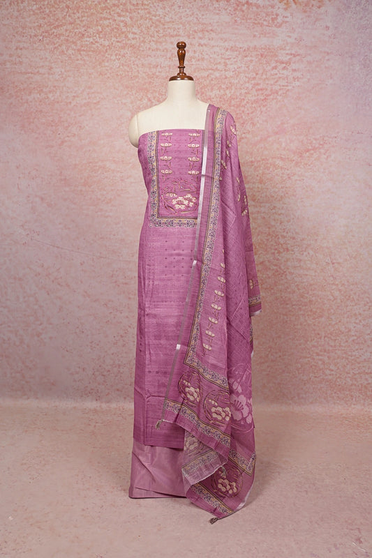 Lavender Chanderi Printed Unstitched Churidhar Material