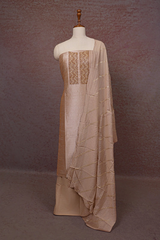 Rose Gold Semi Jute Beads Work Unstitched Churidhar Material