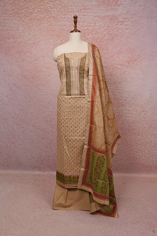 Sandal Jute Printed Unstitched Churidhar Material