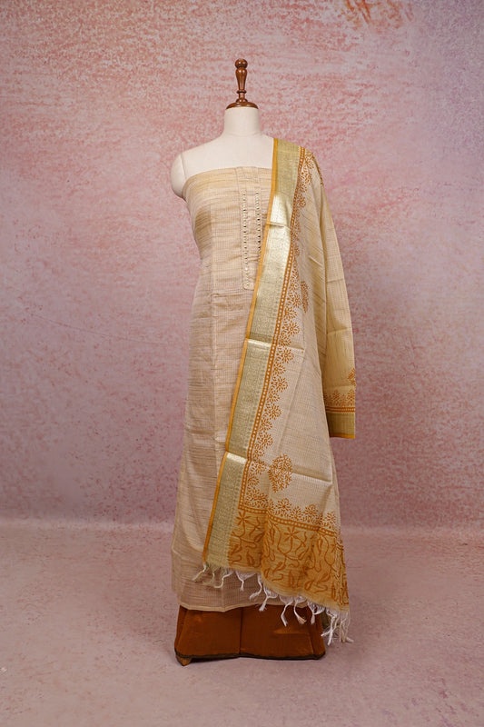 Sandal Net Kota Mirror Work Unstitched Churidhar Material