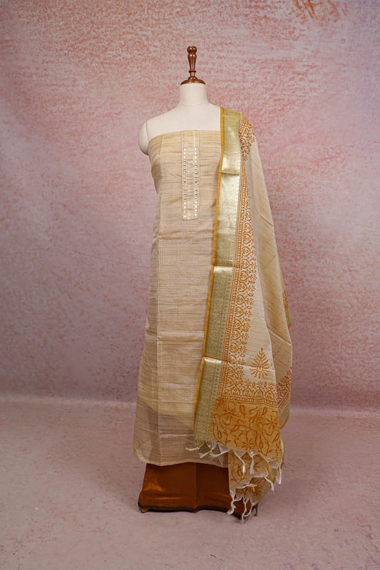 Sandal Net Kota Mirror Work Unstitched Churidhar Material