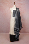 Off White Cotton Thread Work Unstitched Churidhar Material