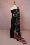 Black Crepe Hand Work Unstitched Churidhar Material