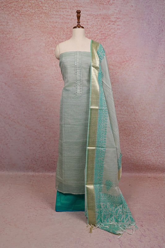 Light Green Net Kota Mirror Work Unstitched Churidhar Material