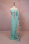 Blue Linen Beads Work Unstitched Churidhar Material