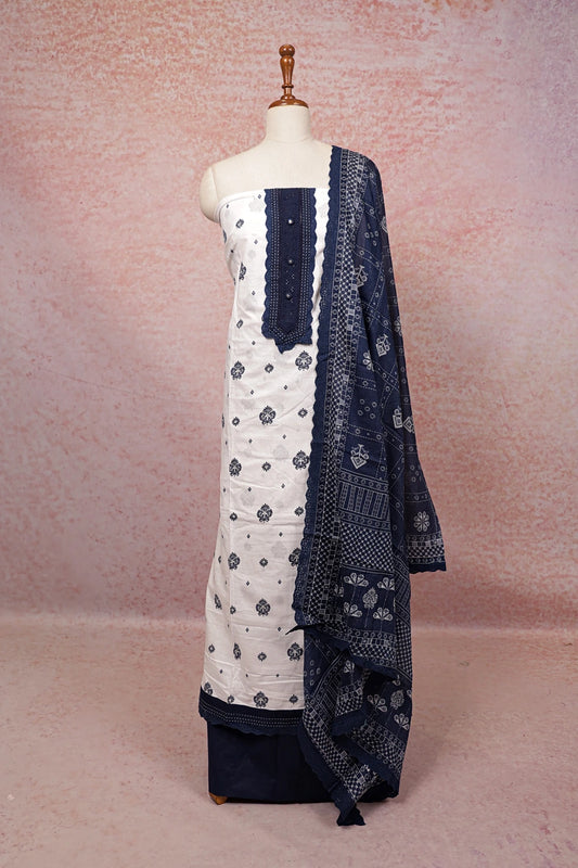 White Cotton Printed Unstitched Churidhar Material