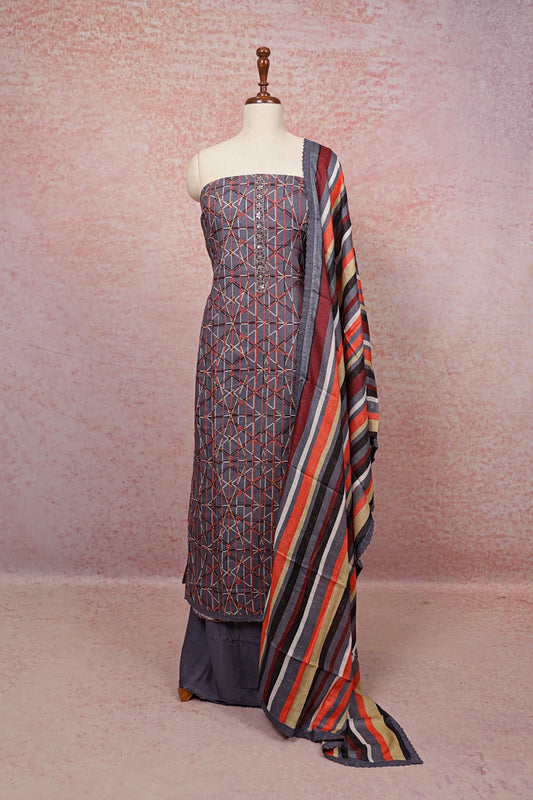 Ash Linen Printed Unstitched Churidhar Material