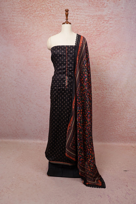 Black Linen Printed Unstitched Churidhar Material
