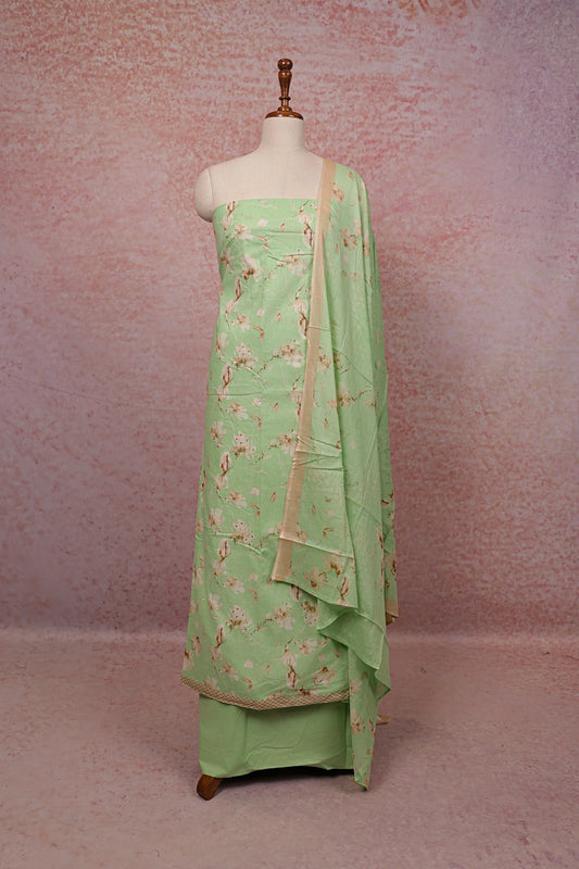Pista Green Linen Printed Unstitched Churidhar Material