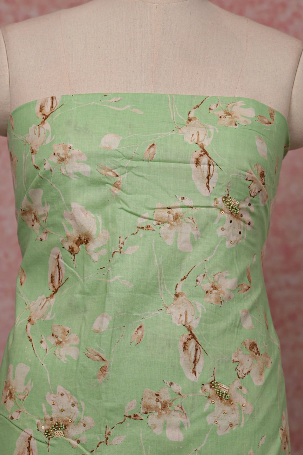 Pista Green Linen Printed Unstitched Churidhar Material