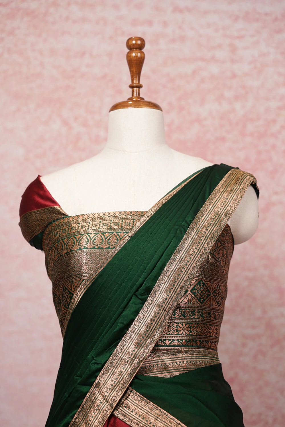 Maroon And Green Semi Silk Dhavani Set