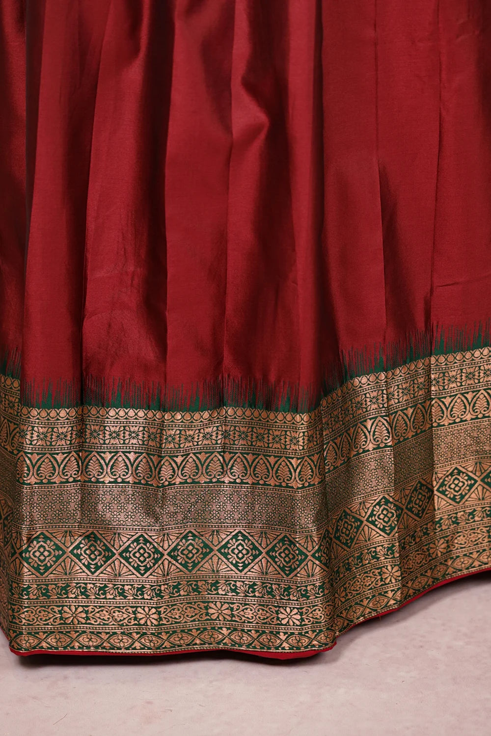 Maroon And Green Semi Silk Dhavani Set