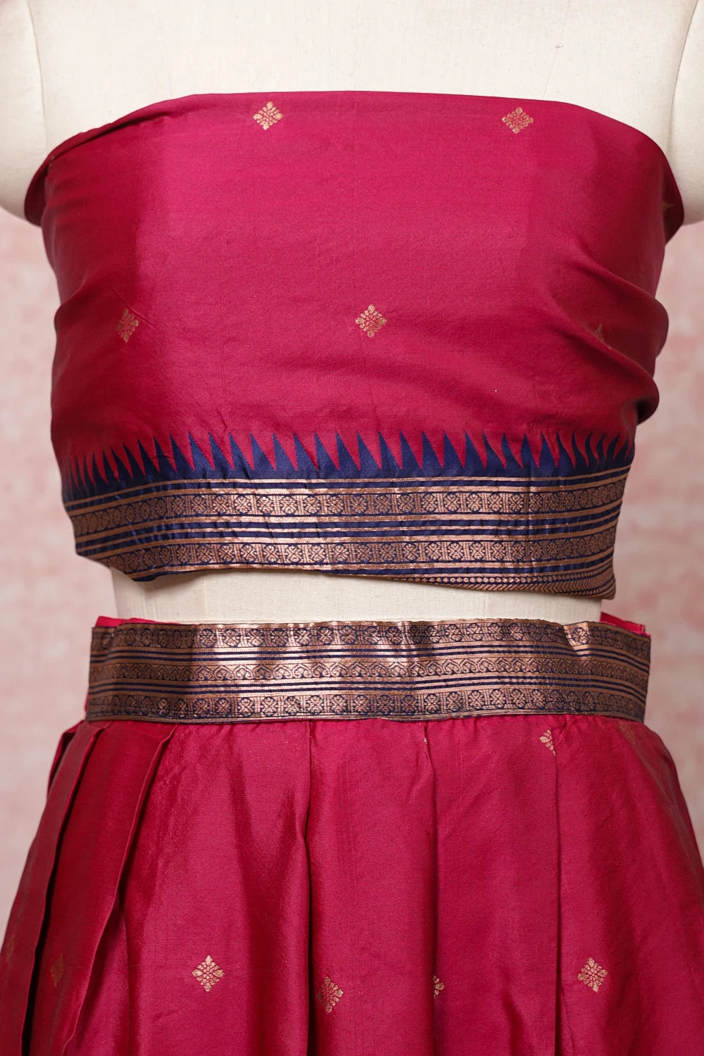 Magenta And Blue Semi Silk Dhavani Set