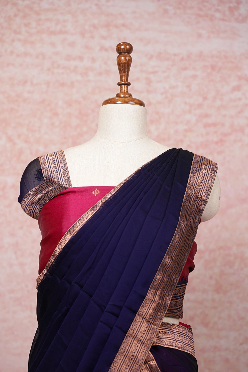Magenta And Blue Semi Silk Dhavani Set