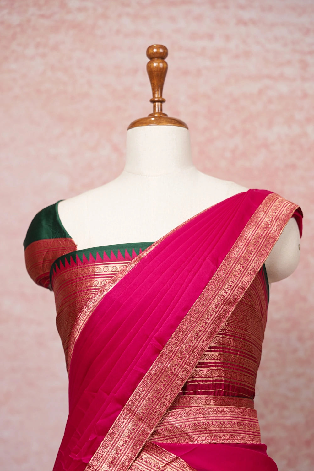 Bottle Green And Pink Semi Silk Dhavani Set